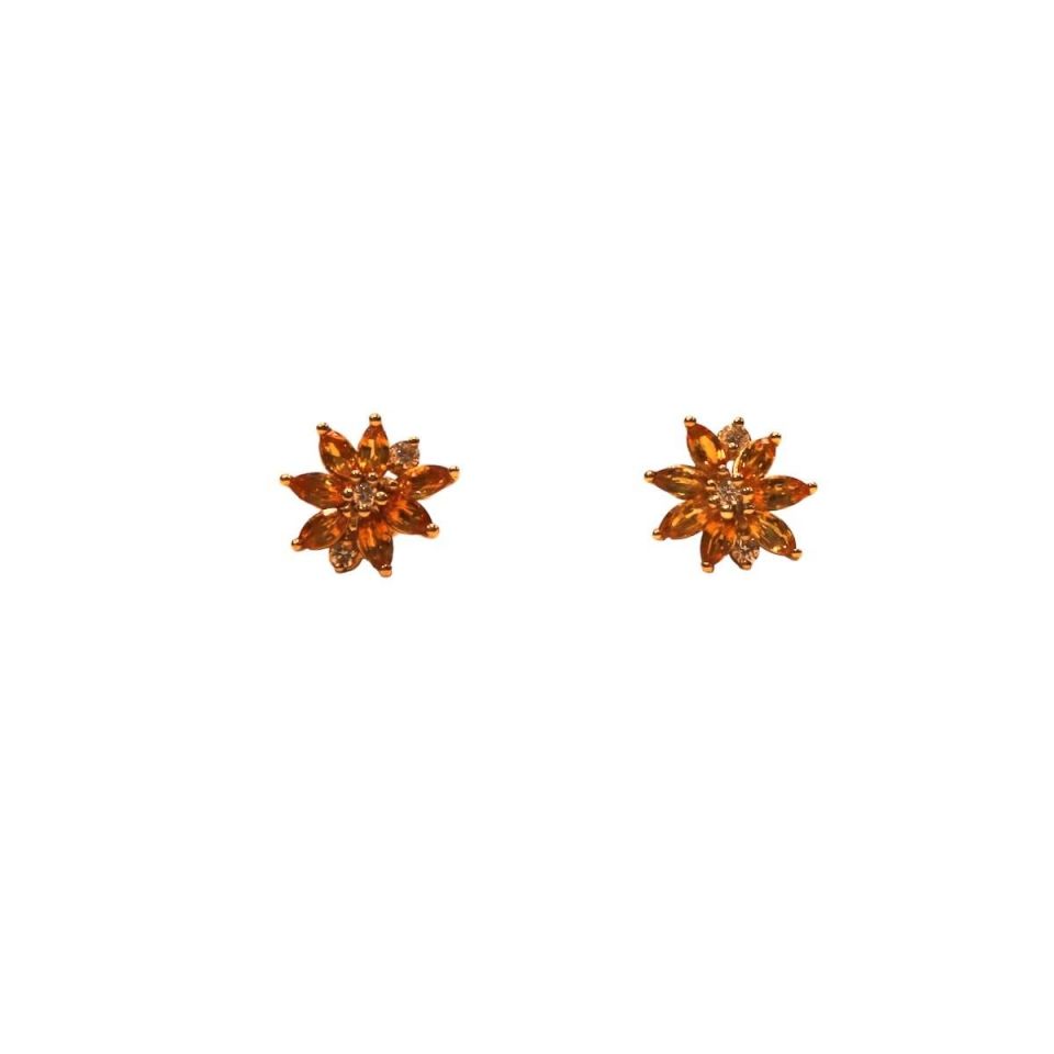 Altın Topaz Taşlı Papatya Küpe